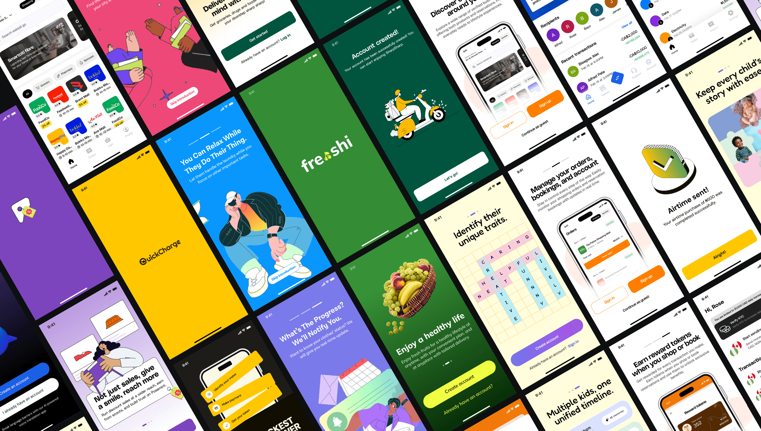 Showcase of UI and UX design work by Rhoda