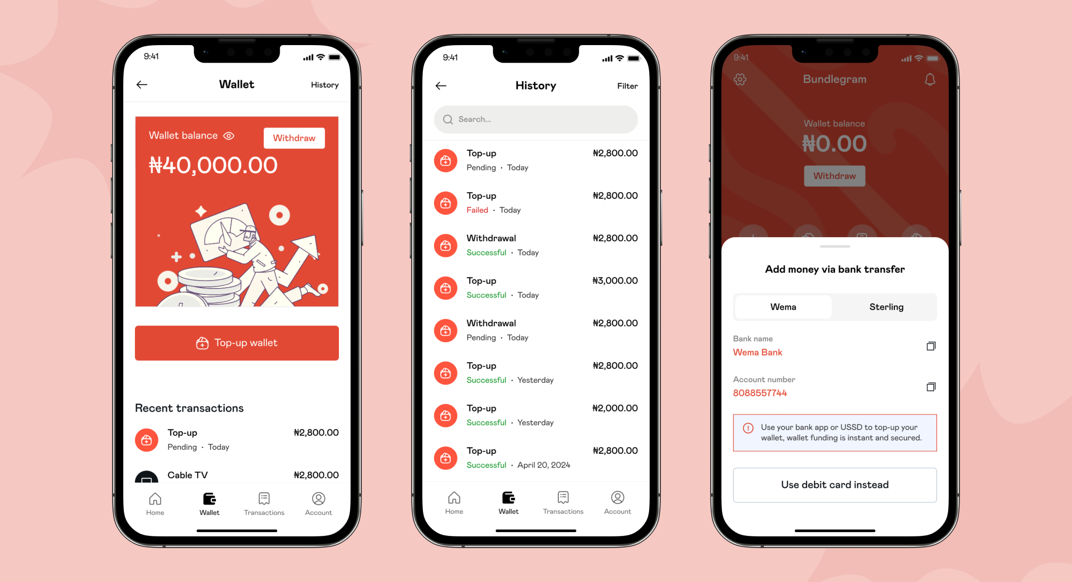 Bundlegram Wallet Screens