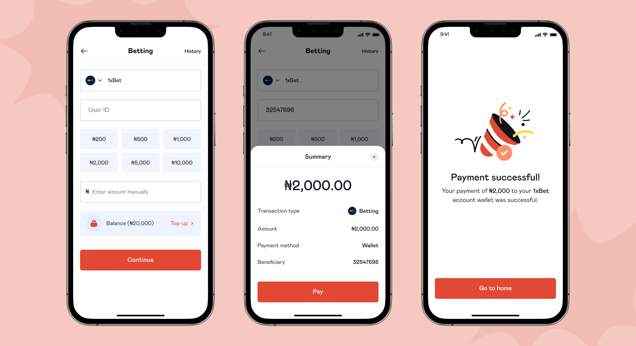 Bundlegram Betting Flow Screens