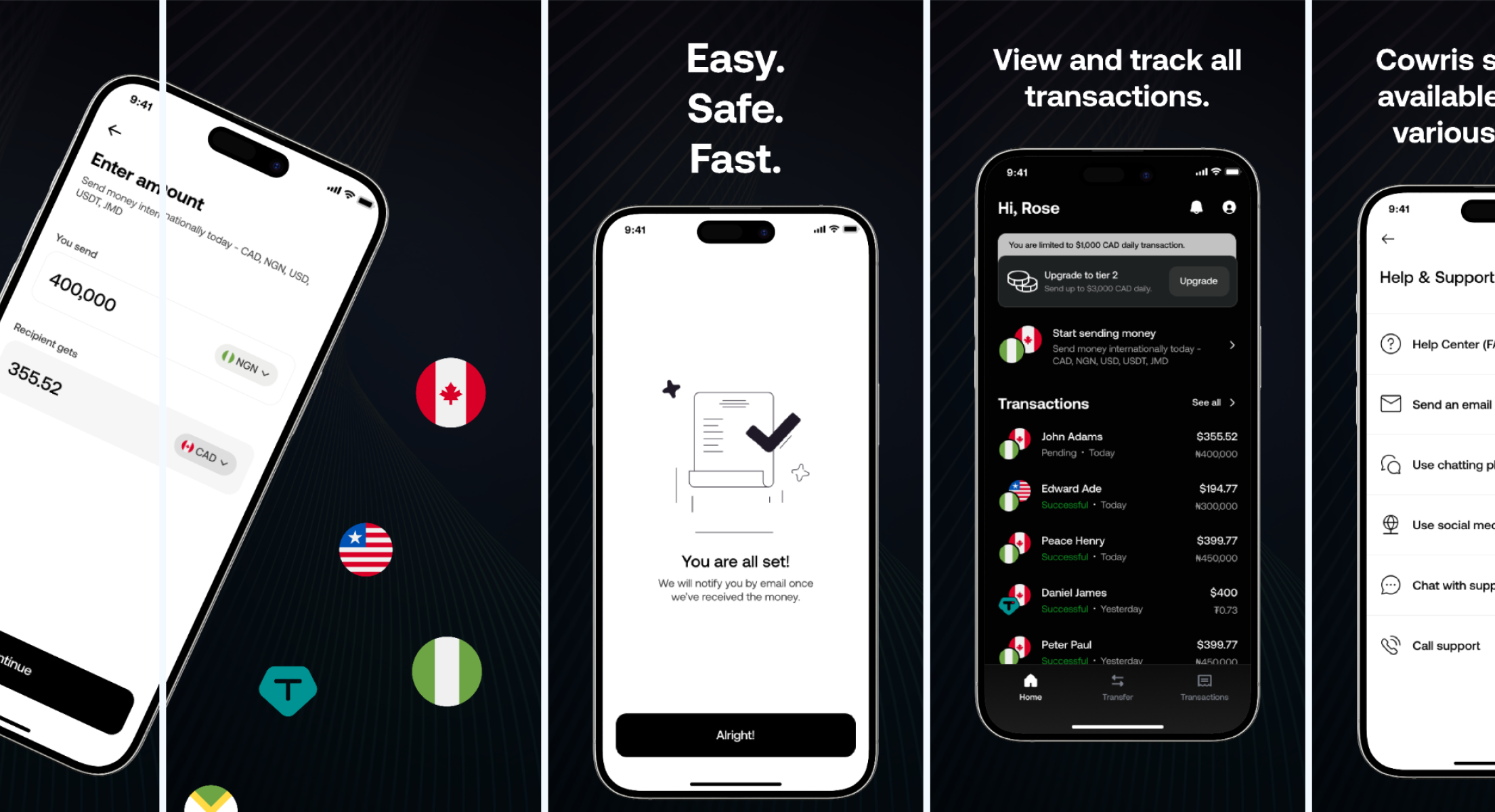 Cowris App Store and Google Play Store Screenshots