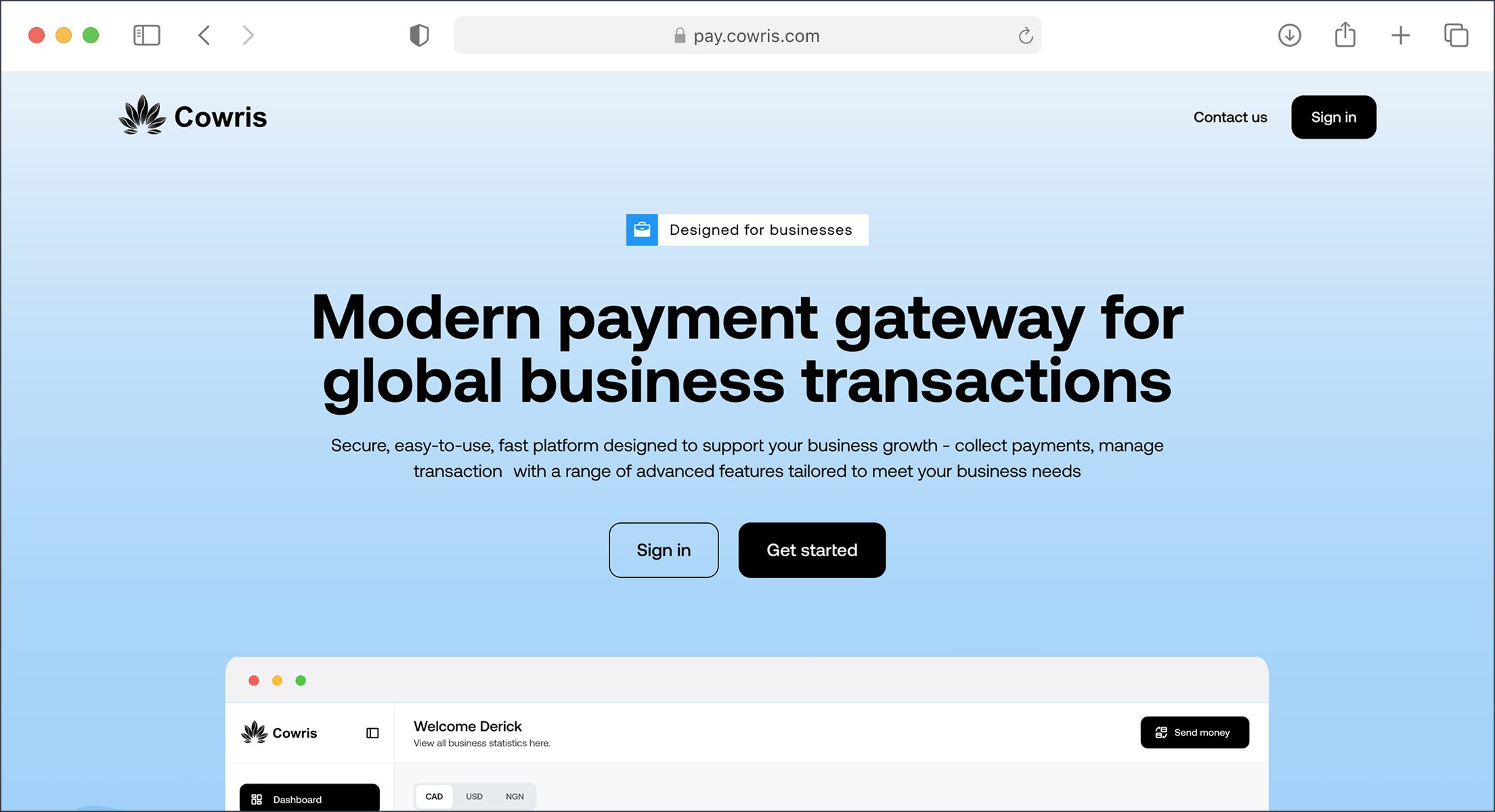Cowris for Business(CowrisPay) Landing Page