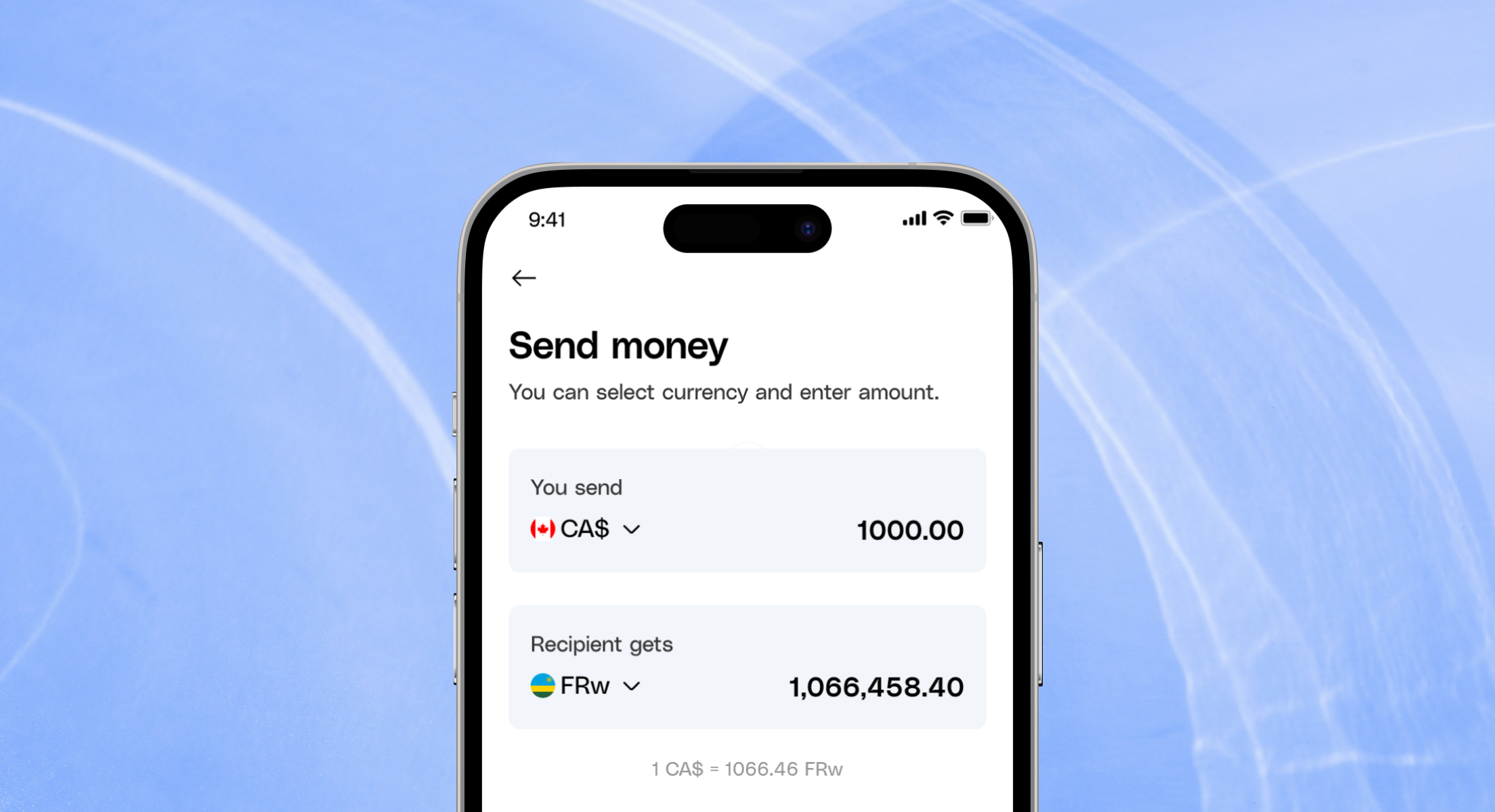 Kiza Transfert Send Money Screen Showcase