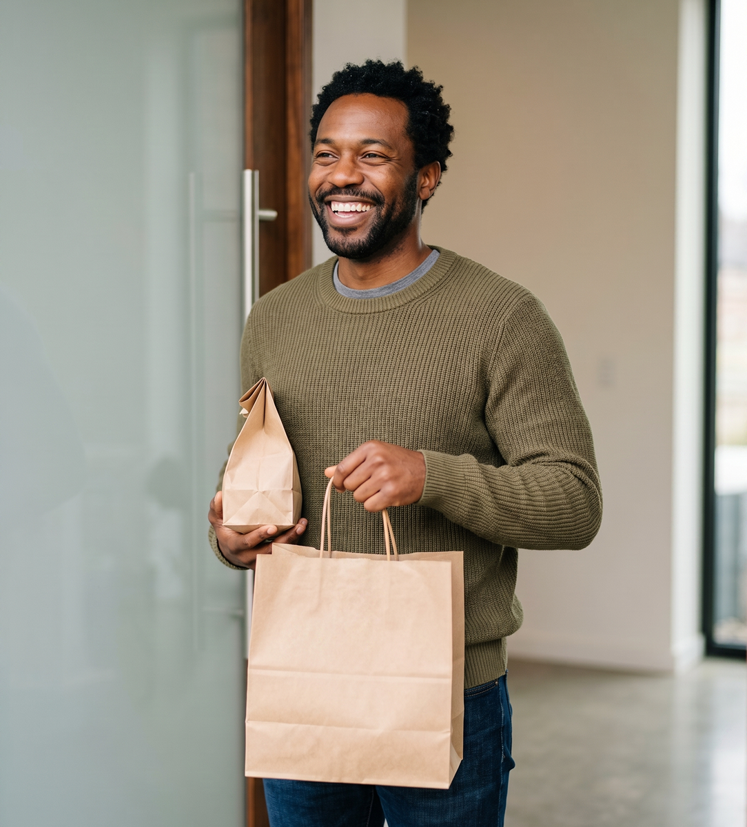 A man holding 2 Orders